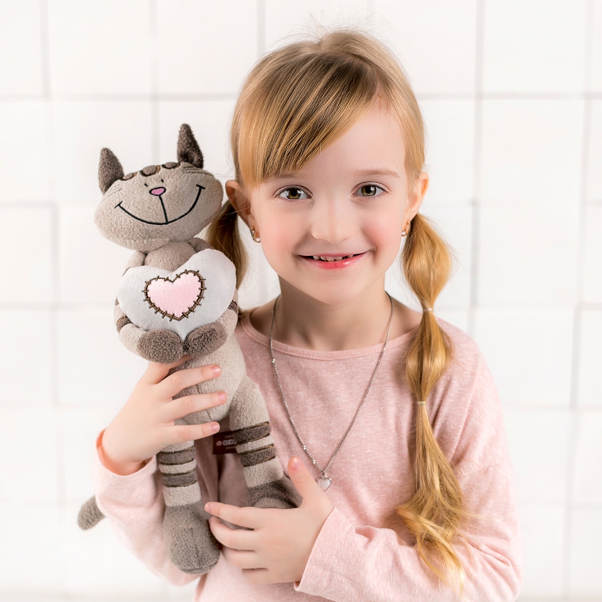 Мягкая Игрушка MAXITOYS, Кот Полосатик с Сердцем, 33 см — фото 3